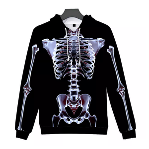 Pull à capuche décontracté 100% coton pour hommes imprimé squelette Style Hip Hop haut à capuche d'entraînement d'hiver impression numérique teinte unie - Product Image 3