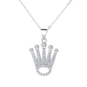 Collana Trendy con Ciondolo a Corona in Argento Sterling con Cristalli, Catena Placcata Oro per Regalo con Zirconi e Perle - Product Image 1