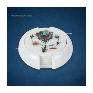 Posavasos de té de mármol Makrana indio hecho a mano con incrustaciones de piedra intrincadas pulidas para la decoración del hogar Hotel mayorista directo - Product Image 1