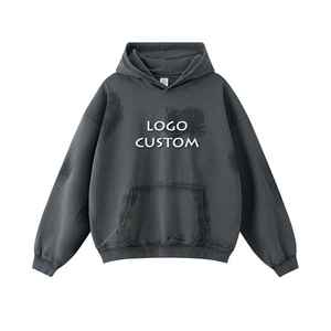 เสื้อฮู้ดสำหรับผู้ชายผ้าคอตตอนสีจางมีปกเรียงกันเป็นกรดขนาดใหญ่สำหรับผู้ชาย500กรัม100% กันแดด - Product Image 4