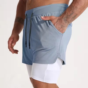 Custom <b>Label</b> 2 in 1 100% Cotton Eco-Friendly Breathable Quick Dry Gym and Workout Shorts for Men Wholesale - Product Image 3