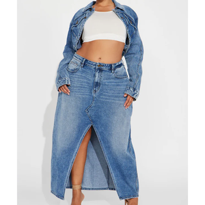 Maxi avant fente Baggy Denim robes Vintage moustaches femmes robes mode singe lavé OEM femmes jupes - Product Image 5