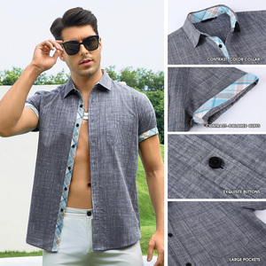 Camisas de moda de manga corta para hombre con estilo abotonado con opciones OEM completas que incluyen Personalización de logotipo y etiqueta - Product Image 3