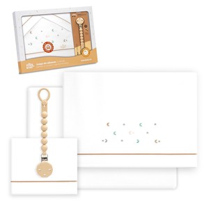 Lot de 3 draps de lit pour lit bébé avec porte-sucette, 100 % coton, technique de tissage, modèle Estrella-Luna - Product Image 1