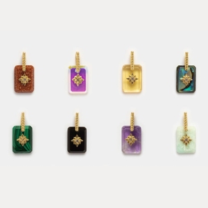 Abalorio rectangular de cuarzo rosa fuerte, acento North Star CZ, chapado en oro con fianza de plata esterlina, joyería de piedras preciosas pulidas hechas a mano - Product Image 5