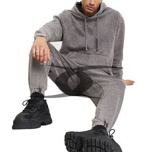 Survêtement vintage délavé à l'acide avec logo personnalisé lourd 100% coton ensemble de pantalons de survêtement à capuche zippés collection hiver grande taille - Product Image 3