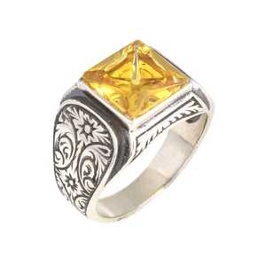 <b>925</b> Sterling <b>Silver</b> Men's <b>Ring</b> <b>with</b> Square Citrine Stone Handmade Rhodium Plated Jewelry for Everyday Wear Oval Cut Princess Cut - Product Image 1