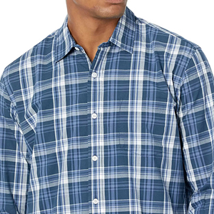 Chemise à manches longues boutonnée pour homme en flanelle tricotée respirante, écologique et à séchage rapide, col montant - Noir Blanc Bleu Style Urbain - Product Image 2