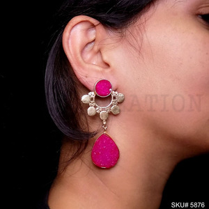 Pendientes de diseño llamativo colgantes y gota de piedras preciosas chapadas en oro SKU5876 para accesorio de moda - Product Image 2