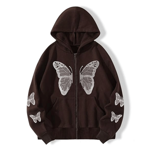 Sudadera con capucha para hombre, informal, holgada, con estampado de mariposas, bordada, transpirable, de algodón y forro polar, de manga larga, para otoño. - Product Image 1