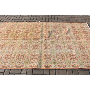 Turkish Rug, 4.9x9 ft Large Rug, <b>Red</b> Abstract <b>Wool</b> Vintage Rug - Product Image 3