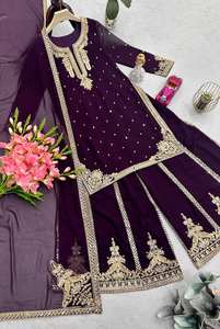 Ensemble Kurta Palazzo de Luxe Unity avec Broderie Violette et Dupatta - Product Image 5