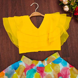 Shoryam Fashion Kids Ethnic Wear Digital Print Chaniya Choli Set Girls Tiered Ruffle Sleeve Blouse <b>Flared</b> <b>Skirt</b> Party - Product Image 2