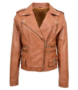 Chaqueta de Cuero de Piel de Oveja para Mujer, Nueva Moda, Chaqueta de Motociclista para Mujer al por Mayor, Alta Calidad, Ecológica, Ligera, Personalizada OEM/ODM - Product Image 5