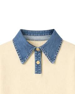 Pull en tricot pour femme personnalisé avec col en jean, manches longues, col boutonné, pull décontracté d'hiver, mélange d'acrylique doux, tendance - Product Image 4