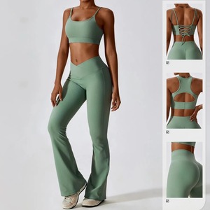 ชุดออกกำลังกาย2ชิ้นผ้าฝ้าย100% ระบายอากาศเป็นมิตรกับสิ่งแวดล้อมสำหรับผู้หญิงขายส่งโลโก้แบบกำหนดเอง - Product Image 2