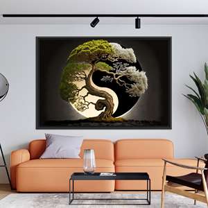 Modern Yin Yang <b>Printed</b> Canvas Art <b>for</b> Elegant <b>Living</b> <b>Room</b> Decor,1P:Black <b>Framed</b> - Product Image 1