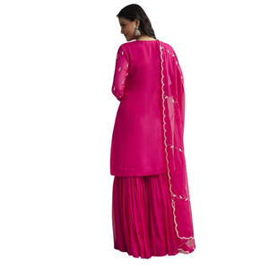 Ensemble Sharara brodé à paillettes roses avec Dupatta pour les réceptions de fêtes de mariée indiennes en gros et les cérémonies personnalisées - Product Image 5