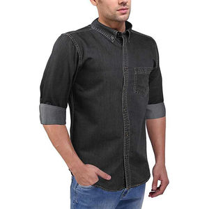 Camisa vaquera de algodón negro de alta calidad, hecha a medida, tu propio diseño, ligera, transpirable, estirable, patrón de impresión teñido liso - Product Image 4