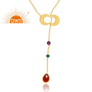 Collar con colgante de múltiples piedras preciosas naturales chapadas en oro de 18 quilates de plata esterlina de última tendencia, fabricante de joyería fina Demi - Product Image 4