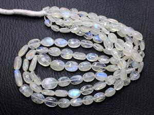 Pierres de lune arc-en-ciel blanches Perles de pierre de feu bleu naturel lisse 5X9MM & 17X11MM Ovale env. 15 ''pouce - Product Image 2