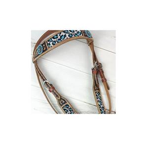 Vente chaude Beige Premium Qualité Cuir Cheval Headstall & Collier De Poitrine Tack Set avec Blue Conchos Designer Accessoires D'équitation - Product Image 2