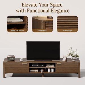 71" Mid Century Modern <strong>TV</strong> <strong>Stand</strong> for 80" <strong>TVs</strong> Storage Console with Adjustable Shelves Living Room &amp; Bedroom <strong>Walnut</strong> - Product Image 5