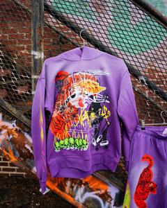 Custom All over Screen Printed Sweat Suit Jogger Pullover Hoodie y Flare Stacked Sweat Pants Acid Wash Chándal Set - Product Image 3