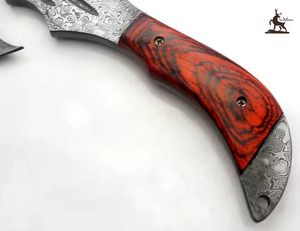 Hacha de doble hoja de acero de Damasco hecha a mano, grado Industrial personalizado con mango de palisandro y Funda de cuero, regalo de caza - Product Image 3