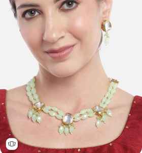 ชุดต่างหูสร้อยคอชุบทอง Kundan เครื่องประดับด้านหลัง Meenakari ลูกปัดสังเคราะห์สำหรับงานแต่งงานงานเลี้ยงเจ้าสาวของขวัญ - Product Image 3