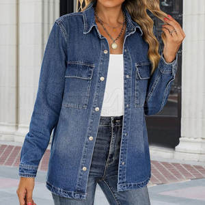 Veste en jean pour femme en coton tricoté respirant d'hiver avec logo frontal, couleur unie, haute qualité, faible MOQ - Product Image 5