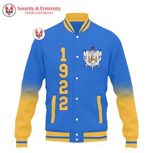Sigma Gamma Rho Sorority Varsity Jacket personnalisé bleu et or Letterman pour les femmes brodées personnalisées sur commande - Product Image 4