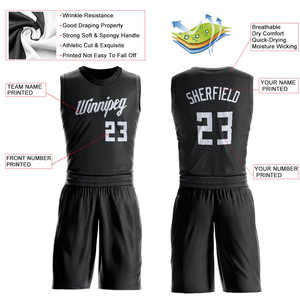 Maillot de basket-ball unisexe en polyester respirant noir et blanc personnalisé avec transfert thermique OEM, nom de l'équipe, impression numérique, logo personnalisé - Product Image 2