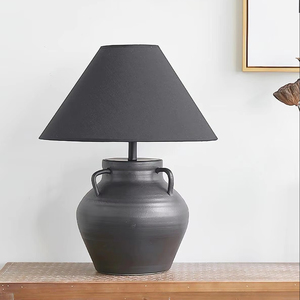 Vintage Art Deco <b>Table</b> Lamp Minimalist White Fabric Ceramic Base Black Old Wine Pot Decorative Wood <b>Plant</b> Electric for Living - Product Image 3