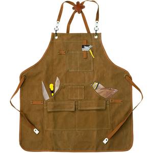 Delantal de taladro de algodón sin mangas para salón de barbería a rayas con bolsillos reutilizables - Product Image 5