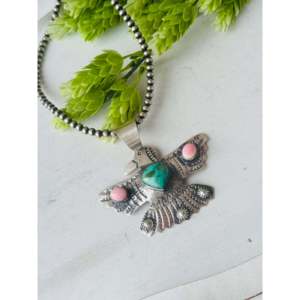 Pendentif Thunderbird fait main en pierres multiples et or rose, avec serti en turquoise, en argent sterling, motif numéroté - Product Image 3