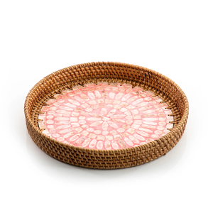 Artisan Round Rattan Serving <b>Tray</b> Unique Trendy Design Ideal For Serving Drinks <b>Snacks</b> Coffee Table Decor - Product Image 1