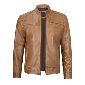 Chaqueta de Cuero para Hombre de Alta Calidad, Cuero Vacuno Genuino, Estilo Motociclista, Cuello Alto, Chaqueta de Invierno, Servicio OEM - Product Image 1