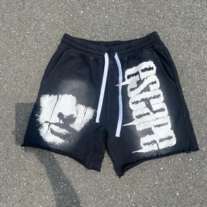 Short vintage personnalisé pour hommes, délavé à l'acide, 100% coton, taille haute, respirant, écran 3D, impression bouffante en mousse, aspect délavé au soleil - Product Image 3