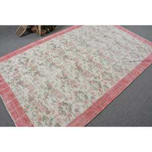 Vintage 5.2x8.5 ft Rug, Turkish Rug, <b>Red</b> Striped Rug <b>Wool</b> - Product Image 2