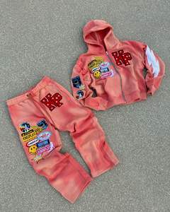 Sweat Jogger Stacked <b>Pants</b> Tracksuit Set 2 Piece Sets Sweat Suits Custom Puff Print Washed <b>Cropped</b> Hoodie and Sweatpants Set - Product Image 2