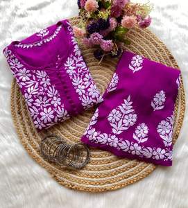 Última colección Trending Design Heavy Soft Reyon Kurti Palazo Chikankari Handwork Venta al por mayor Tarifas Venta Ropa de mujer Superventas - Product Image 4