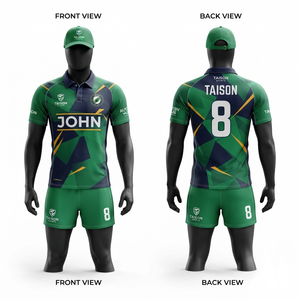 Uniforme de rugby en polyester et élasthanne de qualité supérieure 280 GSM, vert marine, panneau géométrique, logo personnalisé par sublimation - Product Image 1