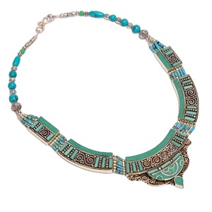 Collier en pierres précieuses Lapis de corail turquoises naturelles, collier Antique en argent tibétain, bijouterie magnifique, - Product Image 4