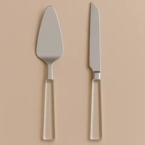 Juego de cuchillo y servidor de pastel pulido con espejo de metal elegante dúo de postres de acero inoxidable para bodas Celebración de lujo - Product Image 5