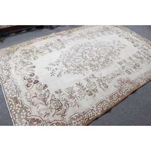 Tapis vintage, grand tapis turc 6x9,2 pieds, tapis en laine blanc à motifs de plantes et d'arbres - Product Image 2