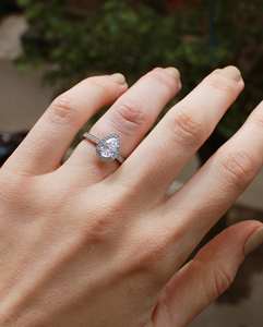 8x6mm corte de pera blanco CZ Halo anillo de compromiso con Pave Band plata nupcial boda aniversario propuesta mujer joyería - Product Image 3