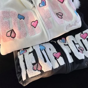 เสื้อฮู้ดถักผ้าฝ้ายปักลายสไตล์สตรีทสำหรับผู้หญิงเสื้อสเวตเชิ้ตลำลองแขนยาวเสื้อแจ็คเก็ตทรงหลวมโอเวอร์ไซส์ Y2K - Product Image 5