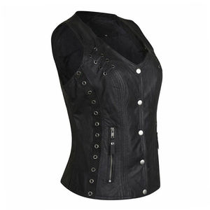Gilet de moto en cuir véritable pour femme, imperméable, écologique, design personnalisé réglable, col en V, sans manches, gilet de motard - Product Image 5