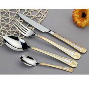 Ensemble de couverts en acier inoxydable de finition luxueuse, manche doré design, poids lourd, pour événements - Product Image 1